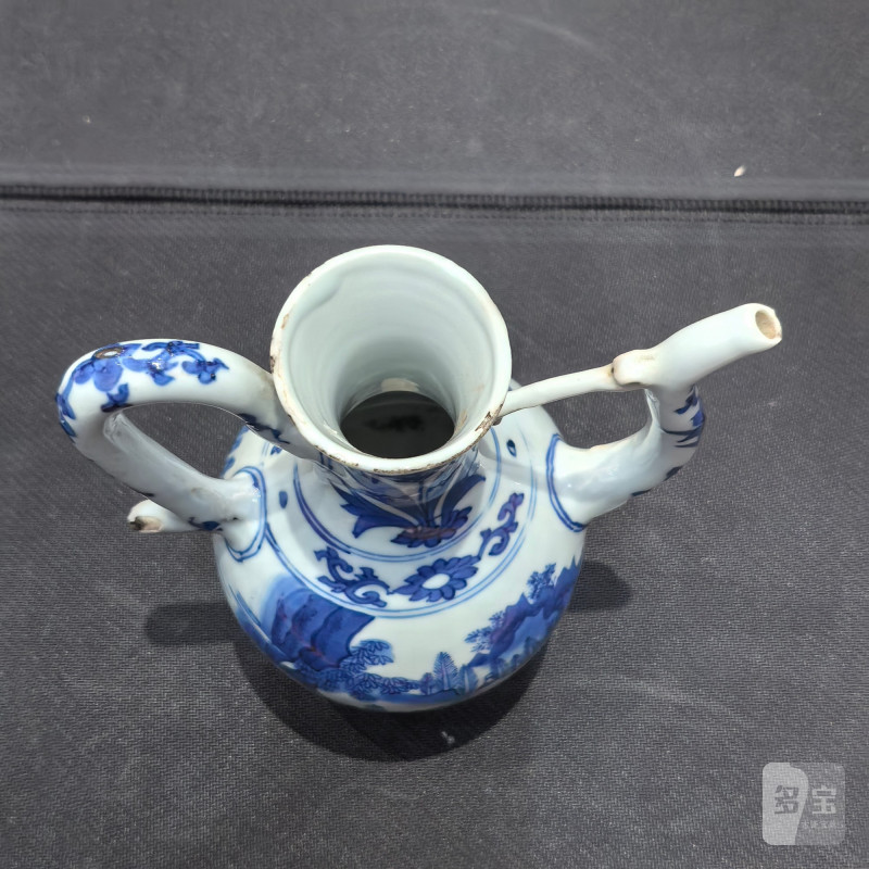 明崇祯 青花山水纹执壶 - 图7